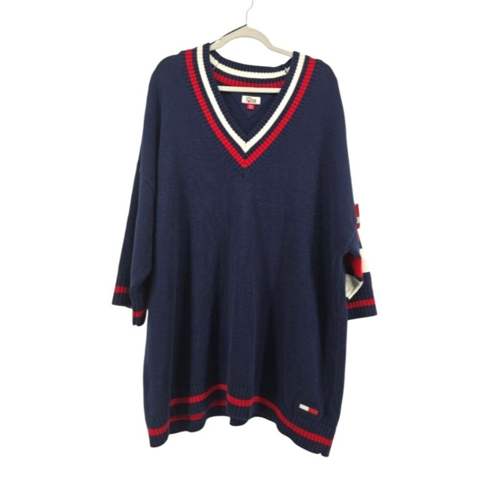 Tommy Hilfiger Denim Knit Pullover Sweater V-neck Oversize Women's Size …